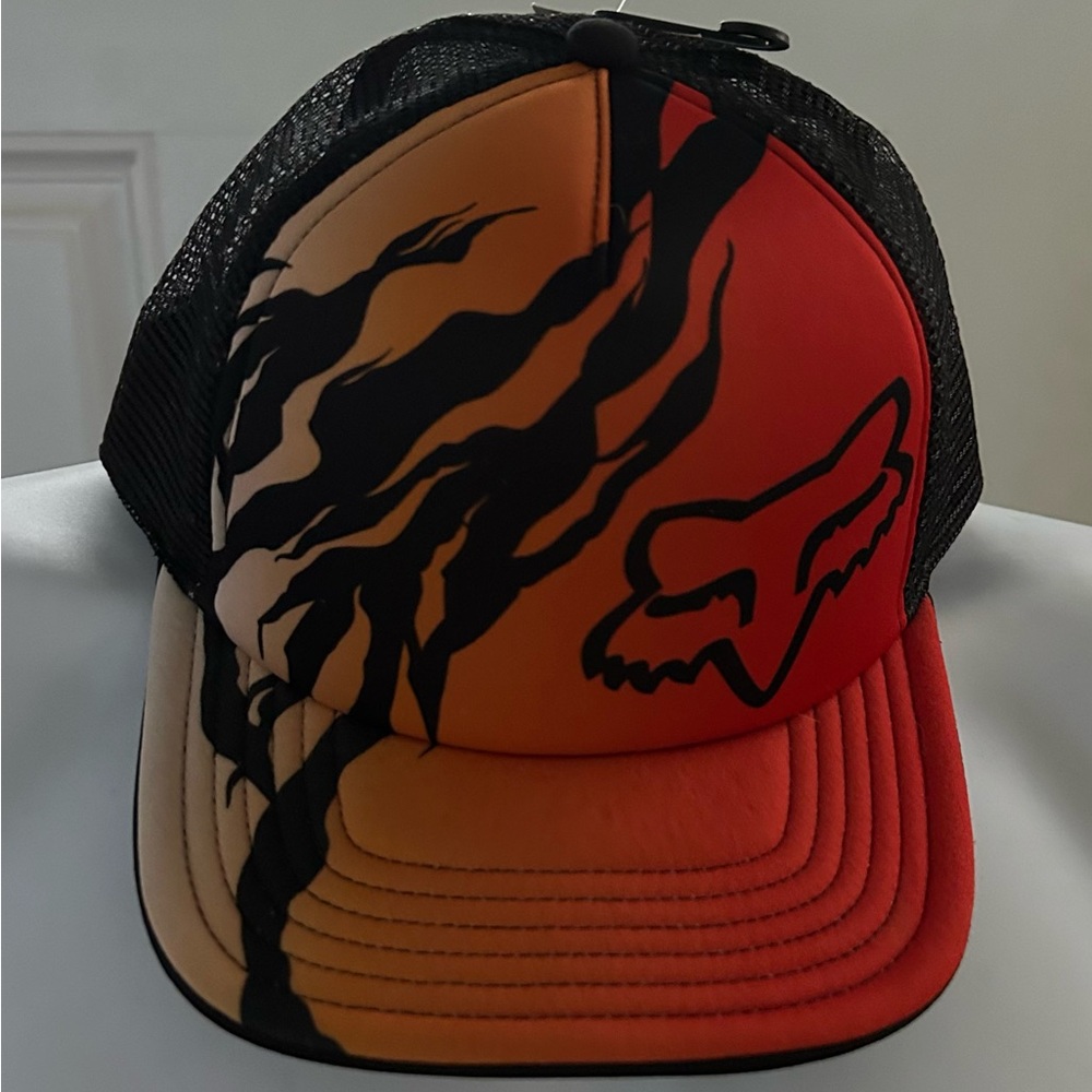 Fox Red Orange Black Mesh Trucker Hat